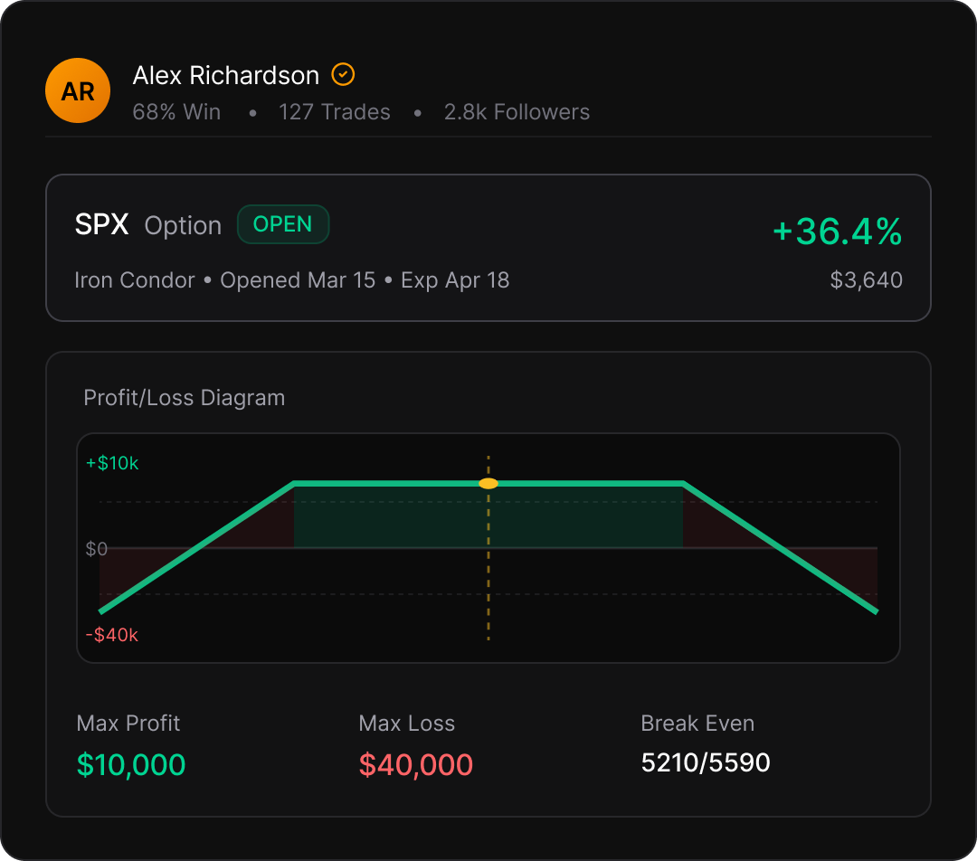 Trade Inspection View - Analyze trader positions with profit and loss diagrams